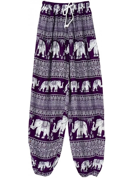 Bottoms Women's Elephant Lounge Pants - Printed Elastic Waist Bottoms - Purple - CZ18LZG5MKX $35.79