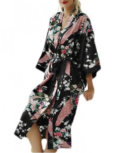 Robes Kimono Bathrobe Sleepwear Satin Bridesmaids Bath Robes - Black - CC18A559ETO $46.99