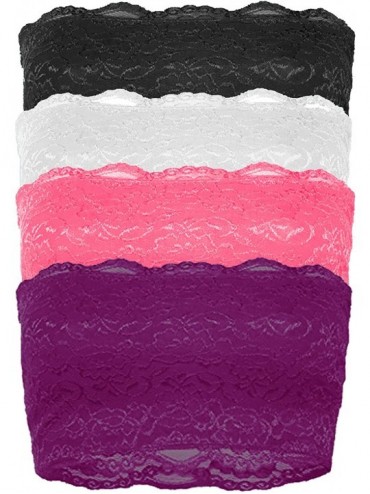 Bras Women's Supple Lace Floral Bandeau Tube Top Bras for Daily Wear - Set4_blk_wht_ncor_dorchid - C718GEIIADN $45.61