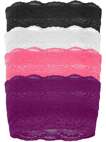 Bras Women's Supple Lace Floral Bandeau Tube Top Bras for Daily Wear - Set4_blk_wht_ncor_dorchid - C718GEIIADN $43.88