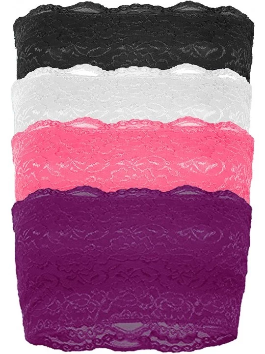 Bras Women's Supple Lace Floral Bandeau Tube Top Bras for Daily Wear - Set4_blk_wht_ncor_dorchid - C718GEIIADN $23.10