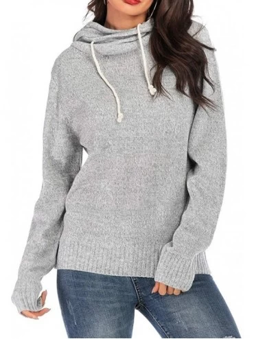 Tops Fashion Women Solid Long Sleeve Hoodie Sweatershirt Drawstring Sweaters Tops - Gray - C918XD98CXW $45.92