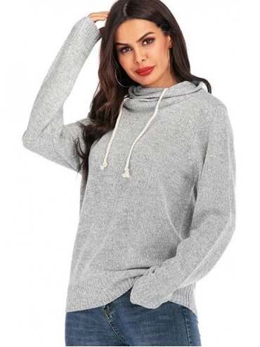 Tops Fashion Women Solid Long Sleeve Hoodie Sweatershirt Drawstring Sweaters Tops - Gray - C918XD98CXW $24.20