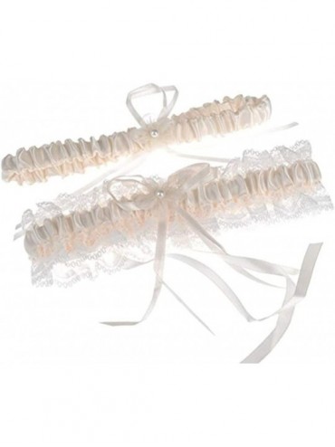 Garters & Garter Belts Women's Lace Edge Bridal Garters Wedding Garters with Ribbons - Beige - CB12O86DQKZ $14.85