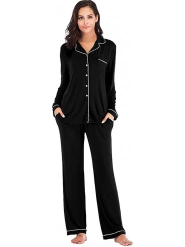 Sets Women Pajamas Set Long Sleeve Sleepwear Button Down Pjs Loungewear Sets - Black - CE18Y2Y0Q7O $49.90