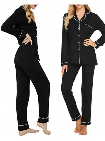Sets Women Pajamas Set Long Sleeve Sleepwear Button Down Pjs Loungewear Sets - Black - CE18Y2Y0Q7O $28.03