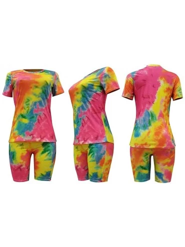 Sets Outfits for Women 2 Piece Sets Shorts Tie Dye Short Sleeve Shirts Colorful Trendy Crewneck Tops Clubwear Pajamas Set - H...