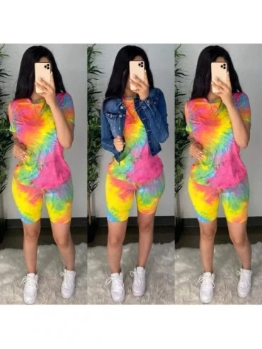 Sets Outfits for Women 2 Piece Sets Shorts Tie Dye Short Sleeve Shirts Colorful Trendy Crewneck Tops Clubwear Pajamas Set - H...