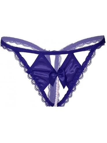 Bustiers & Corsets Women Sexy Panties Lace Bow Low Waist Thong G-String Briefs Underwear Lingerie - Blue - CC196HEHK7N $19.82