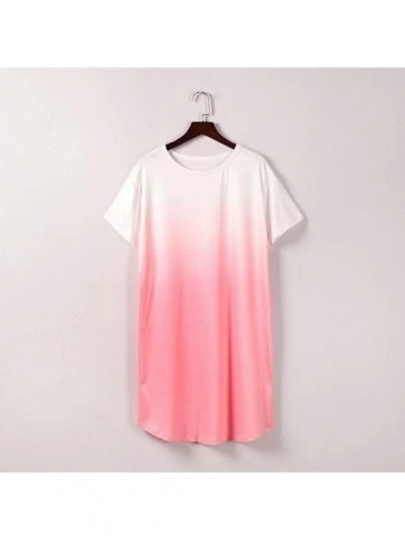 Nightgowns & Sleepshirts Women's Short Sleeve Tie Dye Printed Nightshirt Sleepwear Crew Neck Loungewear Pajama Dress - Pink -...