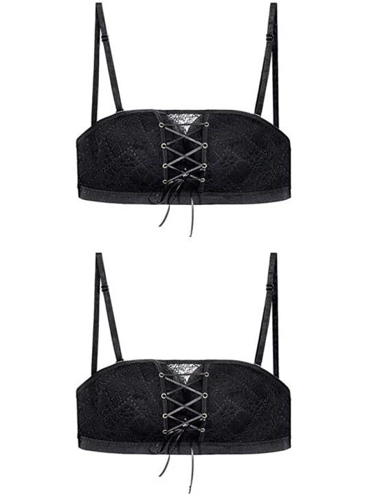 Bras Women LaxChic Pull-Together Lace Invisible Backless Bra-Lace Strapless Non-Slip Drawstring Bandeau Bra - 2 Black - CE199...