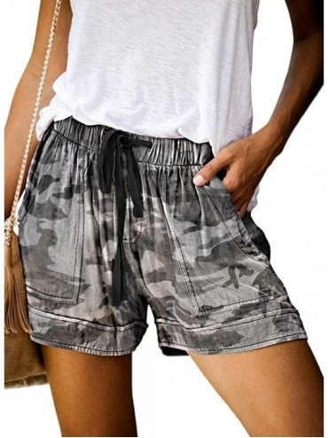 Bottoms Womens Comfy Summer Shorts Solid/Tie Dye/Leopard/Camo Drawstring Elastic Waist Casual Pants with Pockets - Camo - CS1...