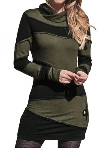Tops Women's Casual Long Sleeve Tops Cowl Neck Color Block Buttons Pullovers Slim Long Tunic Blouse - Army Green - CC1933TW64...
