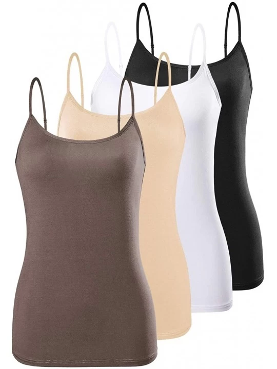Camisoles & Tanks Basic Camisole for Women Cami Tanks Adjustable Spaghetti Strap Tank Tops - 4 Pack-black/White/Apricot/Coffe...