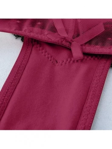 Garters & Garter Belts Sexy Ladies Panties- Woman's Girl Briefs Comfortable Breathable Underwear Lace Underpant Wine - Wine -...