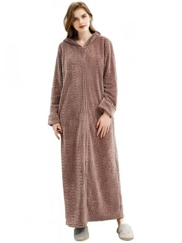 Robes Womens Robe Long Zipper Front Hooded Full Length Housecoat Sleepwear for Ladies - Coffee - CU18ZD8TWZQ $65.15