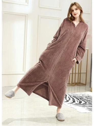 Robes Womens Robe Long Zipper Front Hooded Full Length Housecoat Sleepwear for Ladies - Coffee - CU18ZD8TWZQ $30.86