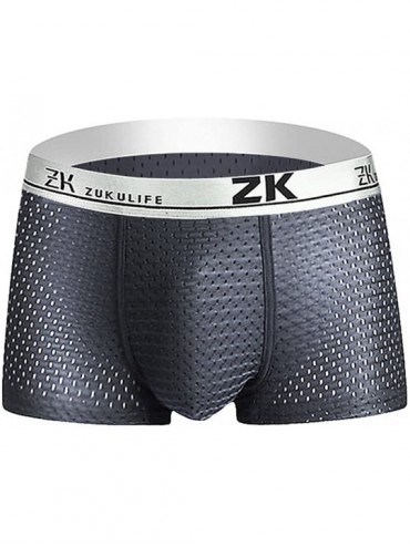 Boxer Briefs Men's Underwear- Honeycomb Mesh Breathable Boxer Brief Ice Silk Short Underwear Sport - Gray - CT18E7L3YNH $26.83