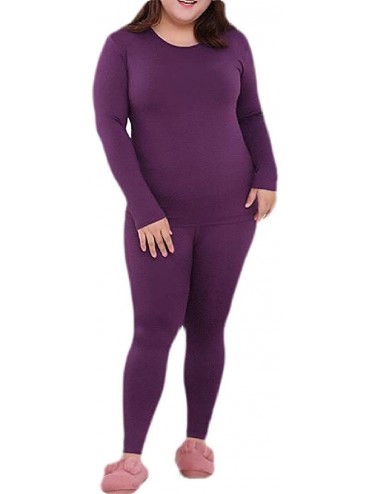 Thermal Underwear Womens Fall Winter Solid Color Plus Size Lightweight Thermal Underwear Soft Long Johns - 1 - C4193LOSG5O $5...