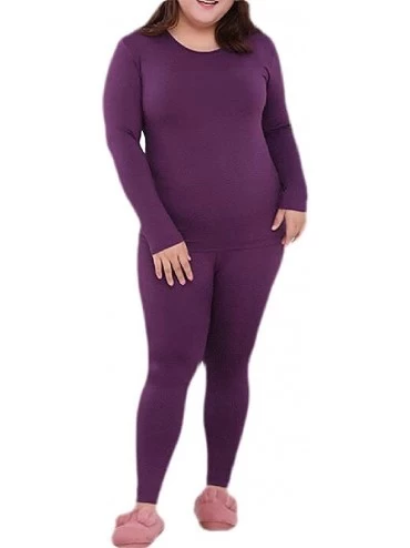Thermal Underwear Womens Fall Winter Solid Color Plus Size Lightweight Thermal Underwear Soft Long Johns - 1 - C4193LOSG5O $4...