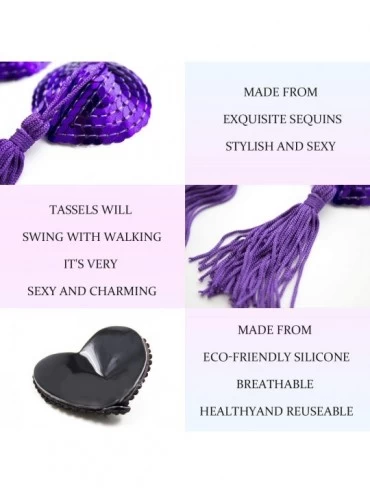 Accessories Bra with Tassel - Womens Silicone Petals Sequin Heart Pasties Adhesive Nipple Cover Reusable Bra - Purple - CP18O...