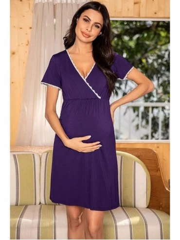 Nightgowns & Sleepshirts Women 3 in 1 Delivery/Labor/Maternity/Nursing Nightgown Short Sleeve Pleated Breastfeeding Sleep Dre...
