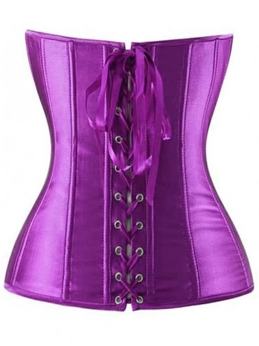 Bustiers & Corsets Women's Satin Steampunk Corset Body Shaper Fitness Bustier Top with G-String - Pure Purple - CY124RWCE61 $...