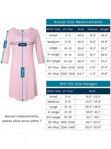 Nightgowns & Sleepshirts Women's Bamboo Pajamas 3/4 Sleeves Nightgowns Soft Sleep Dress Plus Size Sleep Shirt Lightweight Sle...