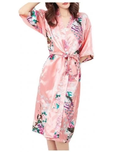 Robes Women's Wrap Towels Floral Peacock Lounger Pajama Robe Loungewear AS8 L - As8 - C719DCXUOWR $48.54