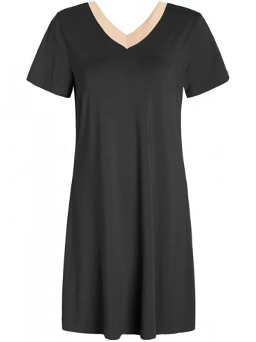 Nightgowns & Sleepshirts Women's V-Neck Sleep Dress Jersey Nightgown - Black - CS192XCGA5C $40.37