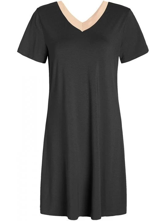 Nightgowns & Sleepshirts Women's V-Neck Sleep Dress Jersey Nightgown - Black - CS192XCGA5C $20.46