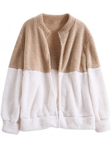 Tops Shearling Jacket Sherpa Fleece Pullover Fuzzy Cardigan Color Block Knit Outwear Jumper Warm Coat - Beige - CM1925EW7CT $...