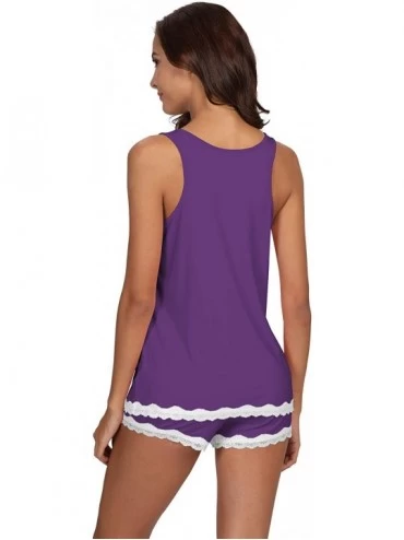 Sets Womens Bamboo Viscose Pajamas Soft Pajama Set Lace Trim Sleepwear Slips Tank Top with Shorts Pjs S-4X - A-lilac - C018SY...