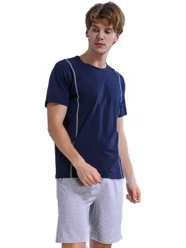Sleep Sets Men's Pajamas Sets/Cotton Summer Short-Sleeved Pajamas Thin Large Size Loose Home Wear Side Pockets-a-XL - A - C71...