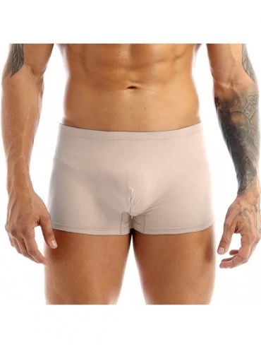 Boxer Briefs Men's Ice Silk Seamless Boxer Briefs Short Leg Underwear Breathable Swimwear - Nude - C218S0RUHRE $29.00