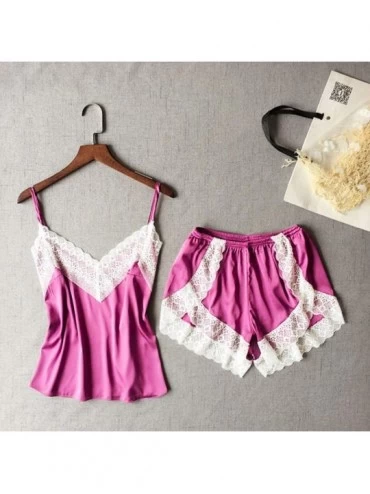 Sets Women Sexy Lace Sleepwear Printed Lingerie Temptation Babydoll Soft Comfort Underwear Loose Nightdress - Hot Pink - C018...