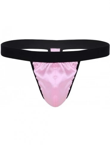 G-Strings & Thongs Mens Micro Soft Shiny Satin High Cut Bikini G-String Briefs Thong Underwear - Pink - C518H4865CG $25.29