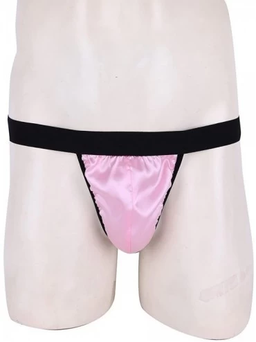 G-Strings & Thongs Mens Micro Soft Shiny Satin High Cut Bikini G-String Briefs Thong Underwear - Pink - C518H4865CG $16.28
