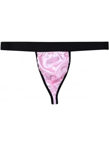 G-Strings & Thongs Mens Micro Soft Shiny Satin High Cut Bikini G-String Briefs Thong Underwear - Pink - C518H4865CG $16.28