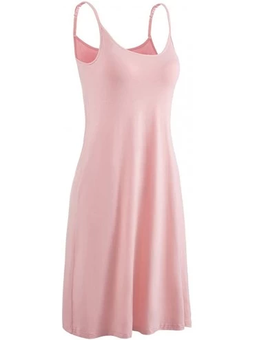 Nightgowns & Sleepshirts Womens Modal Built in Padded Bra Sleepwear Adjustable Spaghetti Strap Nightgown - Pink - CQ18ECL8873...