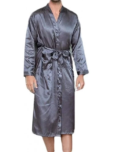 Sleep Sets Mens Long Sleeve Light Weight Charmeuse Solid Colored Soft Pajamas - Grey - C4199Q4X0QI $51.12