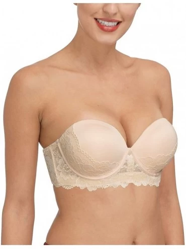 Bras Women's Strapless Push Up Padded Backless Convertible Multiway Bra - Beige - C919D3WMSS9 $17.01