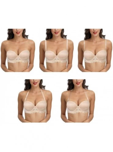 Bras Women's Strapless Push Up Padded Backless Convertible Multiway Bra - Beige - C919D3WMSS9 $17.01