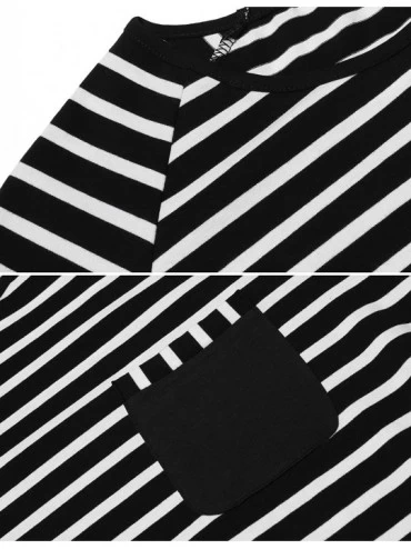 Sleep Sets Men's Summer Pajamas Set Short Sleeve Striped Raglan T-Shirt and Pants Set PJS Sleepwear Lounge Set - Black - CN18...