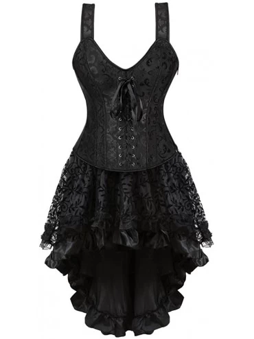 Bustiers & Corsets Steampunk Corset Skirt with Zipper-Multi Layered High Low Outfits - 6806 Black - C418X8MWEMG $66.48