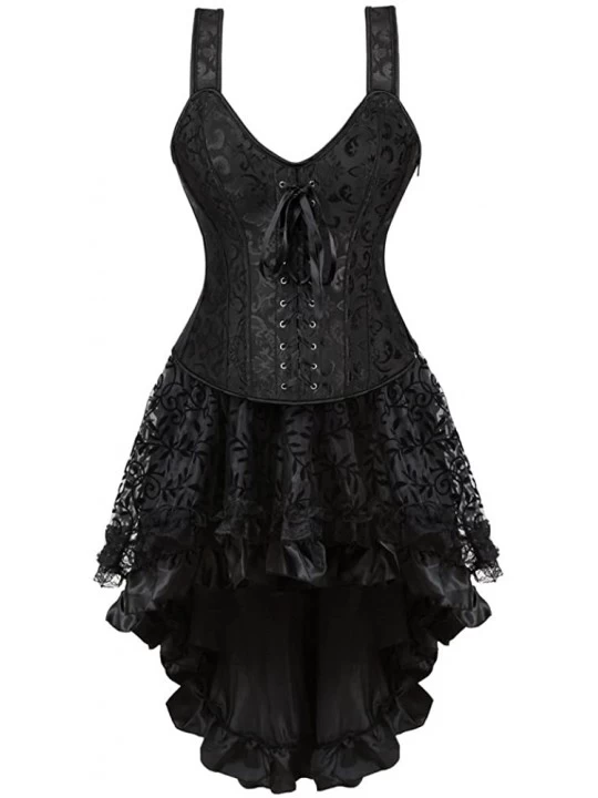 Bustiers & Corsets Steampunk Corset Skirt with Zipper-Multi Layered High Low Outfits - 6806 Black - C418X8MWEMG $41.99