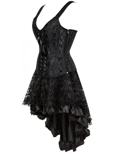 Bustiers & Corsets Steampunk Corset Skirt with Zipper-Multi Layered High Low Outfits - 6806 Black - C418X8MWEMG $41.99