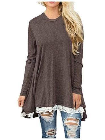 Baby Dolls & Chemises Womens Lace Casual Long Sleeve Tunic Tops Loose Blouse T-Shirt - Coffee - C018AN5LYR6 $11.53