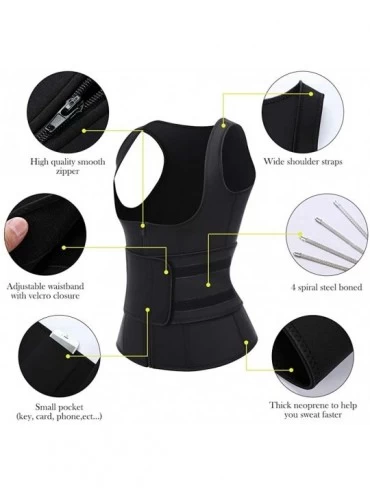 Shapewear Neoprene Waist Trainer Vest 9 Steel Boned Sauna Suit Workout Zipper with Belt for Women Weight Loss - Black Neopren...