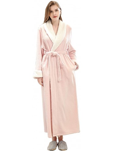 Robes Women Fuzzy Robe Long Fleece Bathrobe Flannel Warm Housecoats Soft Thicker Sleepwear with Side Pockets - Pink - CJ18XKH...